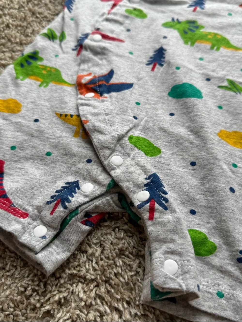 Baby Dinosaur Romper Size 3-6 Months Gray Colorful Dino One Piece